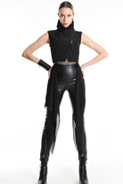 4B W5254 CROPPED VEST in Techno Stretch & Georgette Black LA HAINE INSIDE US
