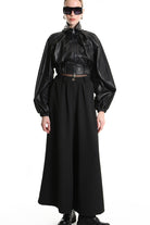 4B W5256 OVERSIZED BOMBER in Leather & Stretch Lining Black LA HAINE INSIDE US