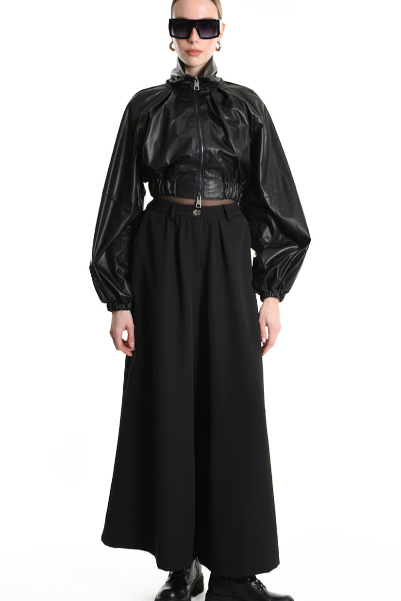 4B W5256 OVERSIZED BOMBER in Leather & Stretch Lining Black LA HAINE INSIDE US