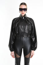 4B W5256 OVERSIZED BOMBER in Leather & Stretch Lining Black LA HAINE INSIDE US