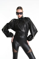 4B W5256 OVERSIZED BOMBER in Leather & Stretch Lining Black LA HAINE INSIDE US