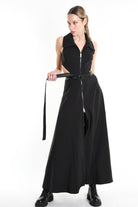 4B W5257 DRESS Long Sleeveless Tecno Stretch & Faux Leather Black LA HAINE INSIDE US