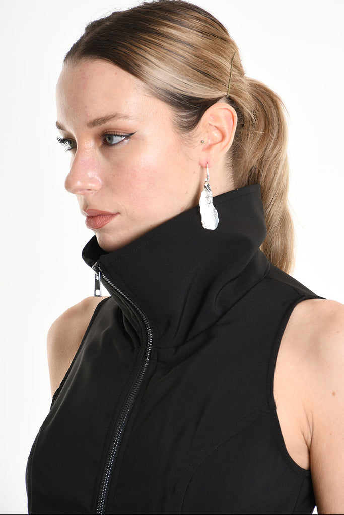 4B W5257 DRESS Long Sleeveless Tecno Stretch & Faux Leather Black LA HAINE INSIDE US