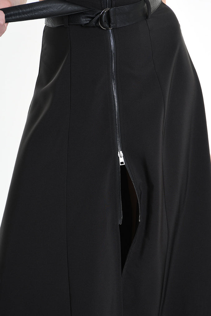 4B W5257 DRESS Long Sleeveless Tecno Stretch & Faux Leather Black LA HAINE INSIDE US