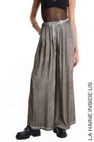 4B W5274 TROUSERS Palazzo Viscose Satin Dyed Cold Mud