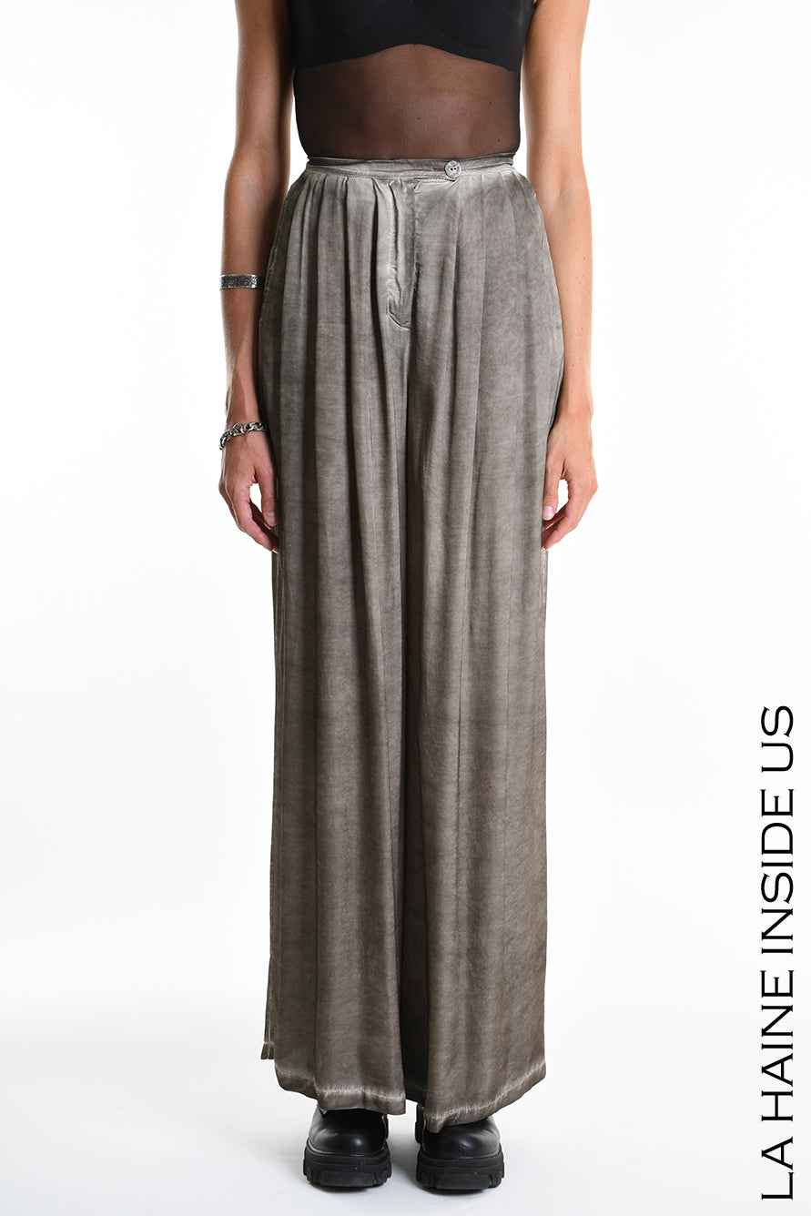 4B W5274 TROUSERS Palazzo Viscose Satin Dyed Cold Mud
