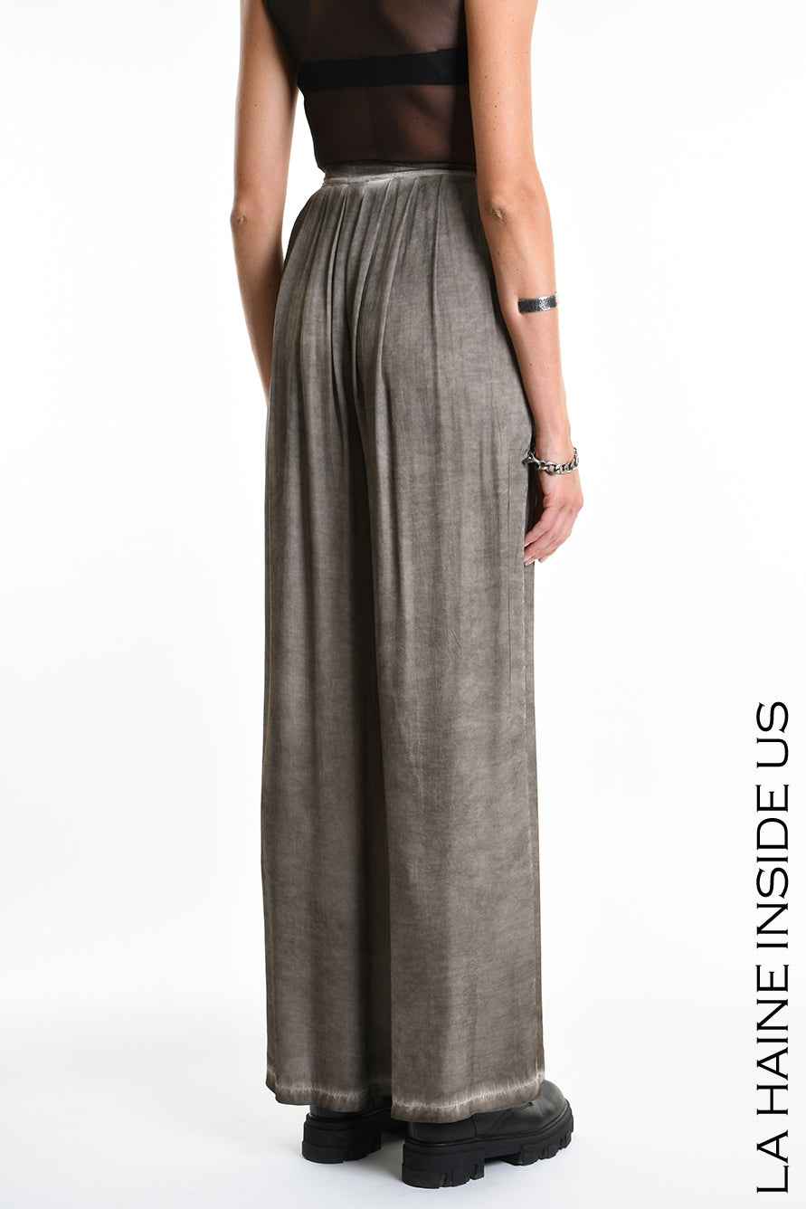 4B W5274 TROUSERS Palazzo Viscose Satin Dyed Cold Mud