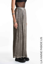 4B W5274 TROUSERS Palazzo Viscose Satin Dyed Cold Mud