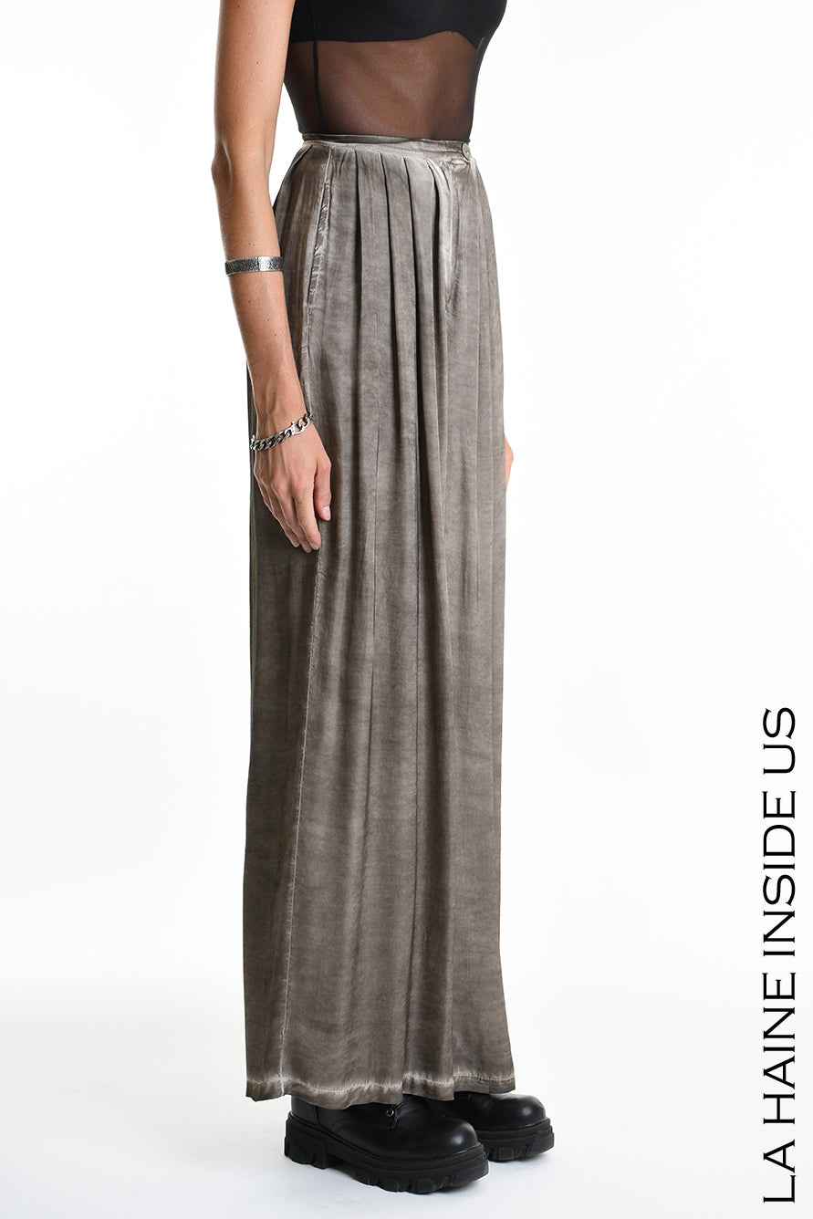 4B W5274 TROUSERS Palazzo Viscose Satin Dyed Cold Mud