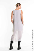W5336 Regular Asymmetric Dress - Gray Georgette Lined Drawstring Pockets Italian Women's