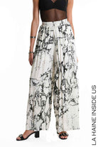 4B W5337 TROUSERS Palazzo in Printed Viscose & Viscose Jersey White
