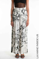 4B W5337 TROUSERS Palazzo in Printed Viscose & Viscose Jersey White