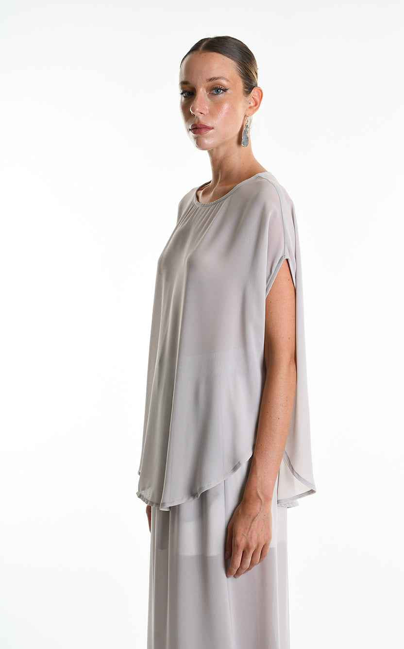 4B W5340 TUNIC Over in Georgette Grey