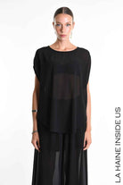 4B W5340 TUNIC Over in Georgette Black