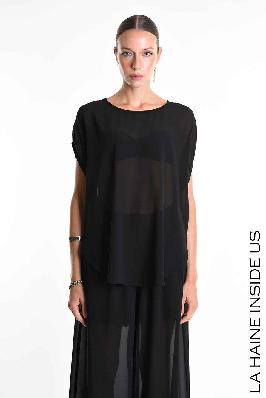 4B W5340 TUNIC Over in Georgette Black