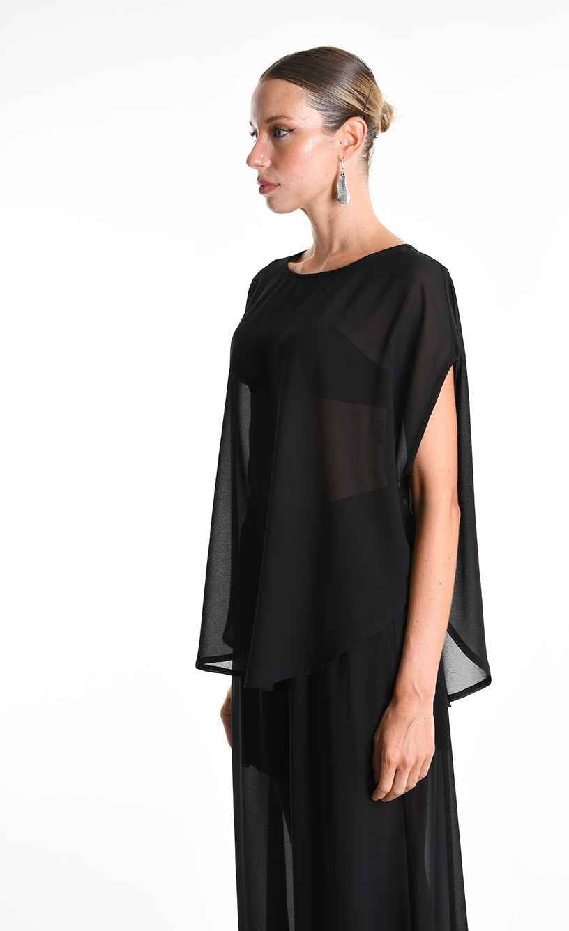 4B W5340 TUNIC Over in Georgette Black