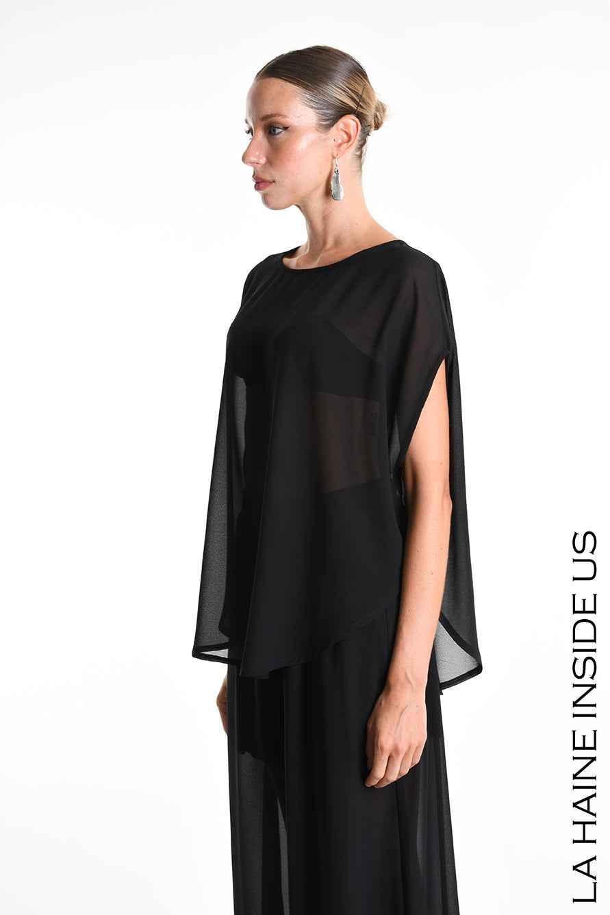 4B W5340 TUNIC Over in Georgette Black