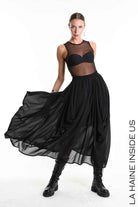 4B W5341 SKIRT Long Georgette & Lining Black