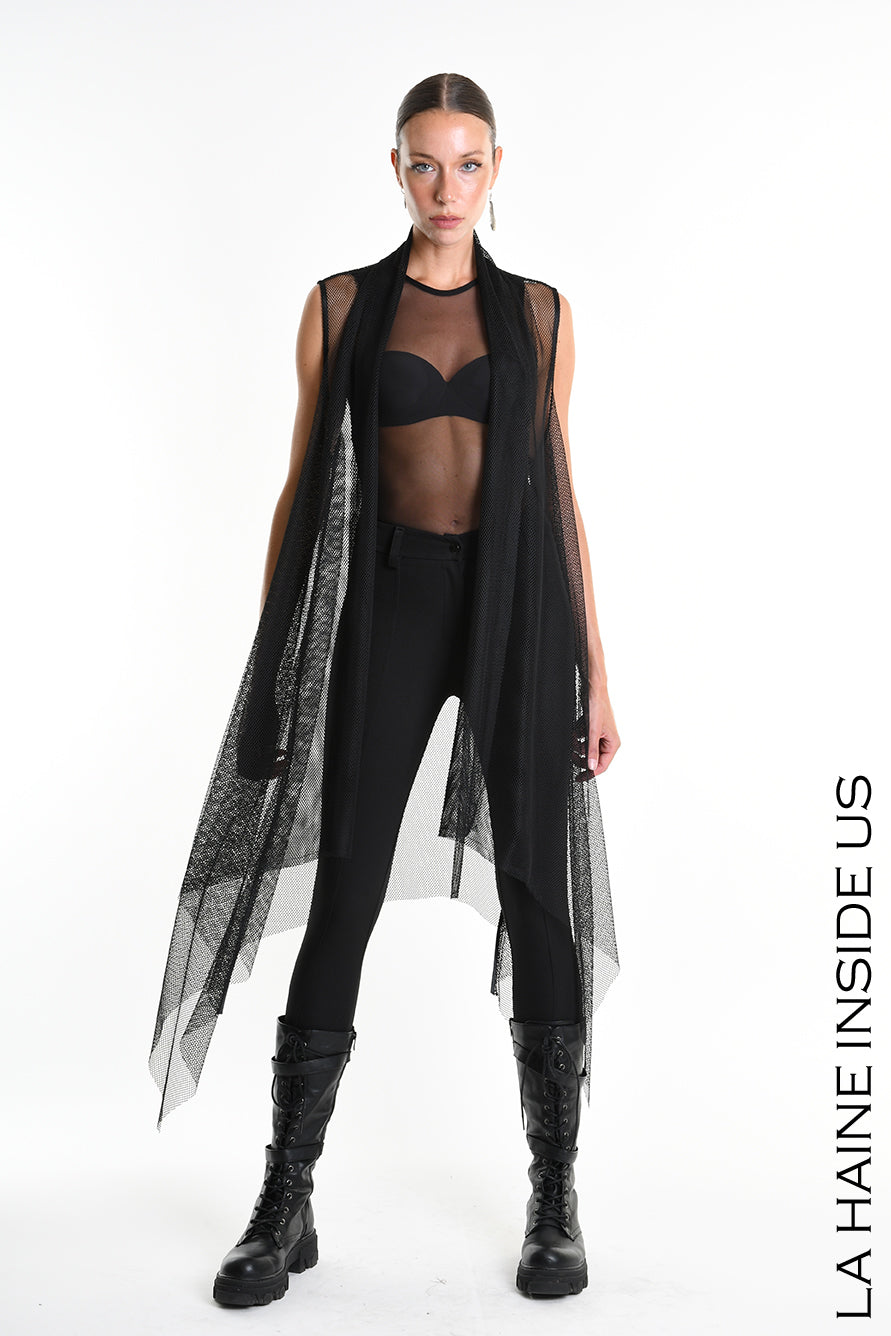 4B W5357 GILET Over Asymmetrical Unlined Mesh UNISEX U Black - TEPHRA