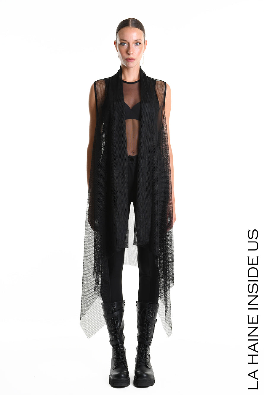 4B W5357 GILET Over Asymmetrical Unlined Mesh UNISEX U Black - TEPHRA