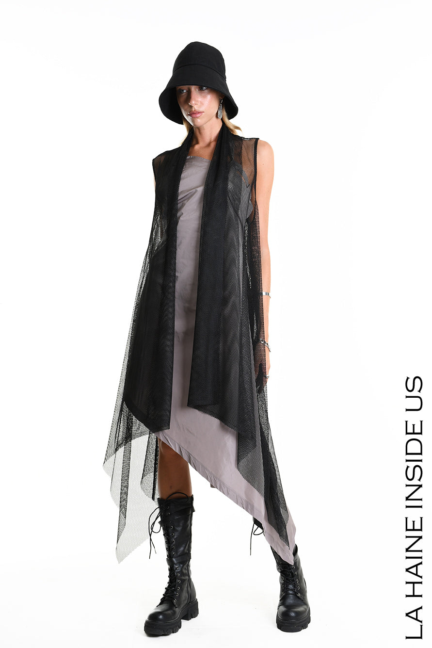 4B W5357 GILET Over Asymmetrical Unlined Mesh UNISEX U Black - TEPHRA