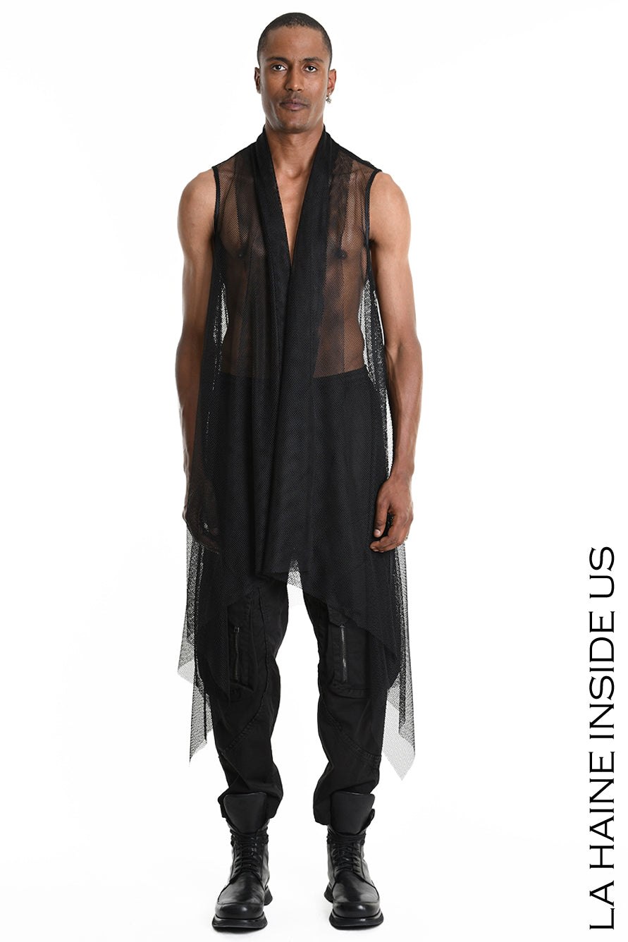 4B W5357 GILET Over Asymmetrical Unlined Mesh UNISEX U Black - TEPHRA