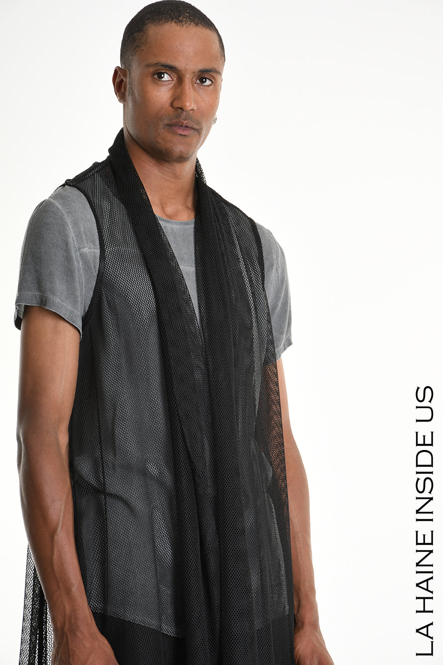 4B W5357 GILET Over Asymmetrical Unlined Mesh UNISEX U Black - TEPHRA