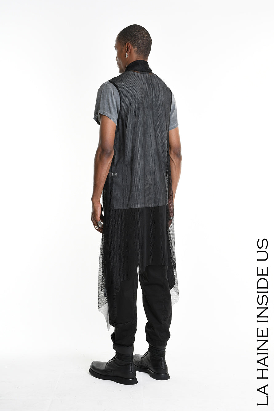 4B W5357 GILET Over Asymmetrical Unlined Mesh UNISEX U Black - TEPHRA