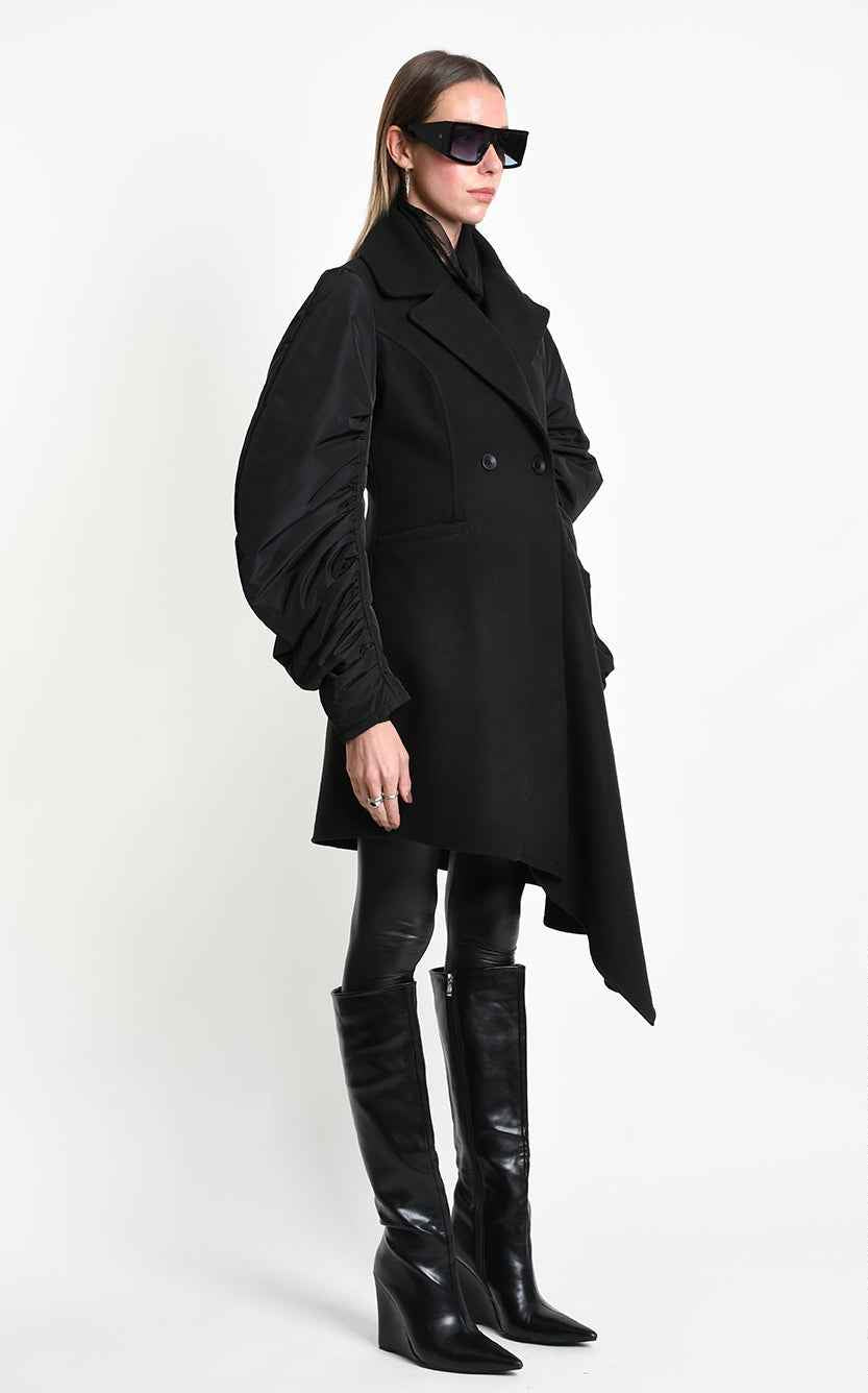 4B W5471 COAT Asymmetric Cloth - Nylon - Lined Black