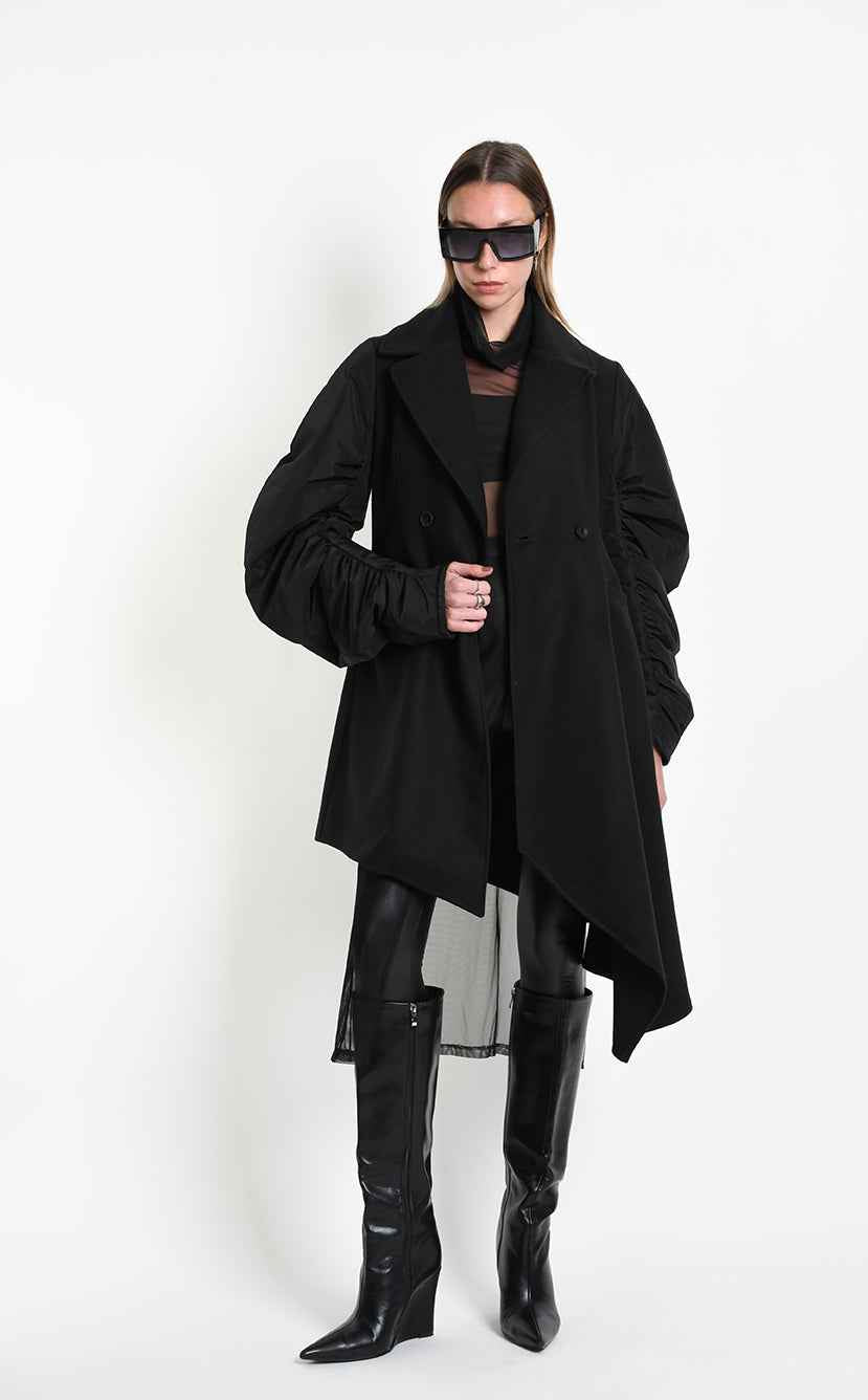 4B W5471 COAT Asymmetric Cloth - Nylon - Lined Black