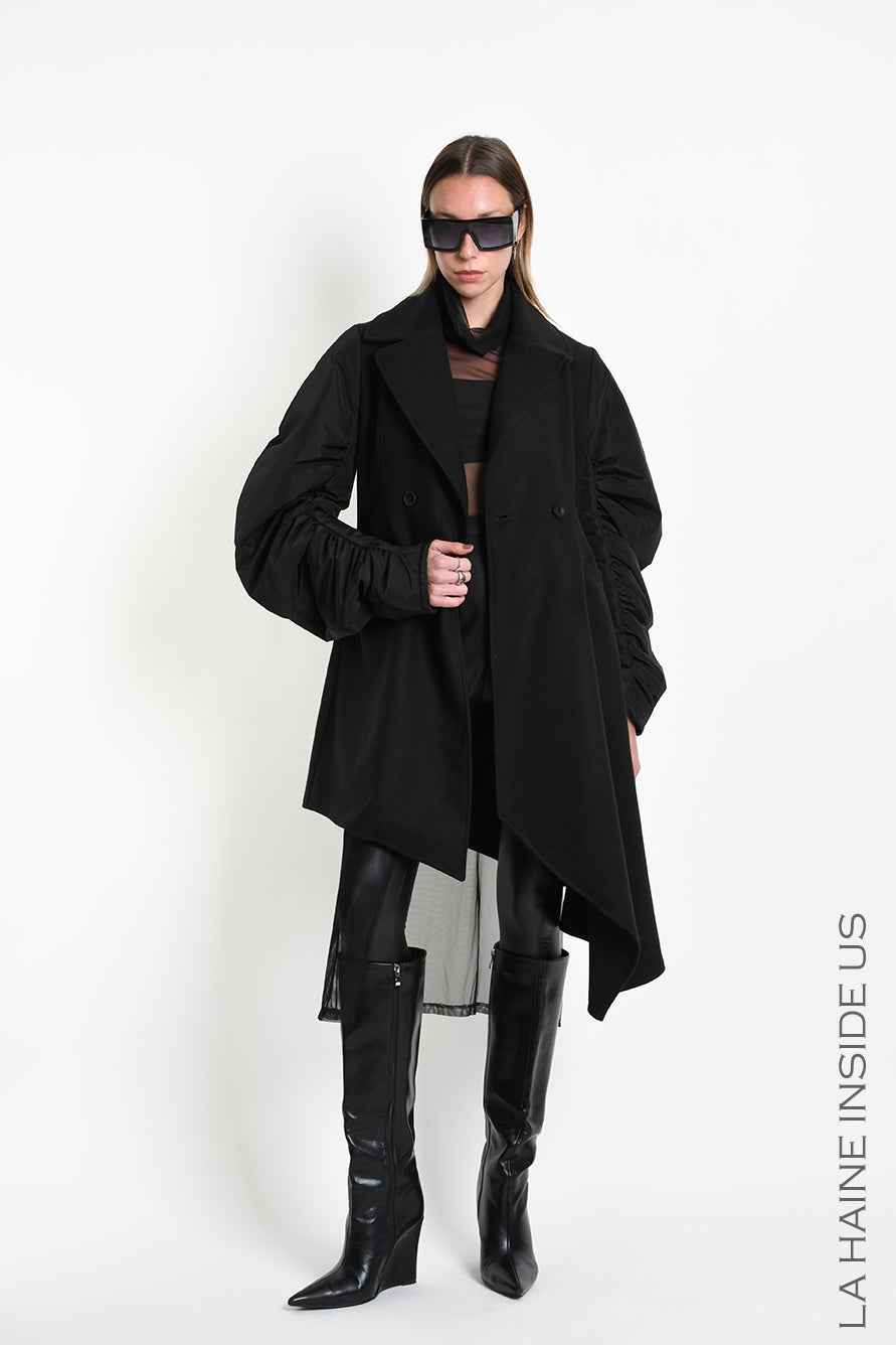 4B W5471 COAT Asymmetric Cloth - Nylon - Lined Black