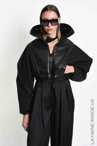 4B W5472 SPORT JACKET Over Crop Nappa Leather & Cloth Lined Black
