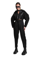 4B W5472 SPORT JACKET Over Crop Nappa Leather & Cloth Lined Black