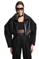 4B W5472 SPORT JACKET Over Crop Nappa Leather & Cloth Lined Black