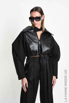 4B W5472 SPORT JACKET Over Crop Nappa Leather & Cloth Lined Black