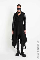 4B W5508 COAT Slim Fit Asymmetric Cloth Blend Wool Black