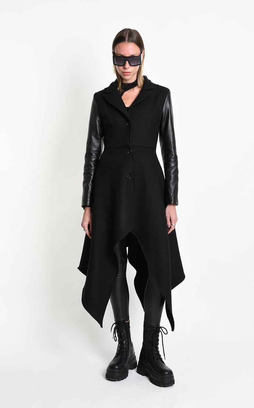 4B W5508 COAT Slim Fit Asymmetric Cloth Blend Wool Black