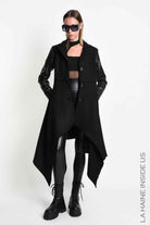 4B W5508 COAT Slim Fit Asymmetric Cloth Blend Wool Black