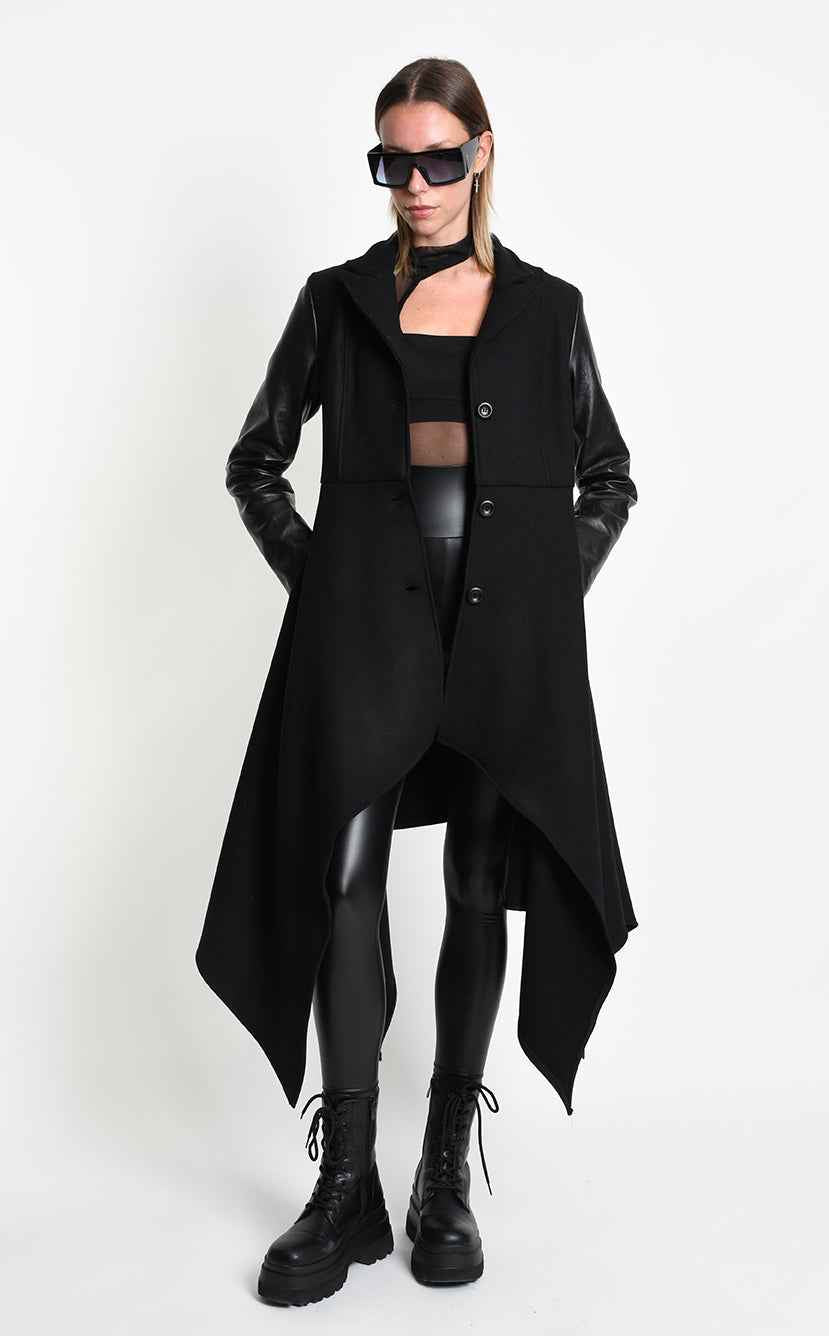 4B W5508 COAT Slim Fit Asymmetric Cloth Blend Wool Black