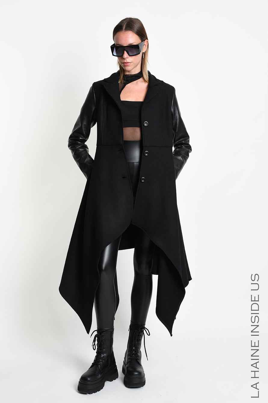 4B W5508 COAT Slim Fit Asymmetric Cloth Blend Wool Black