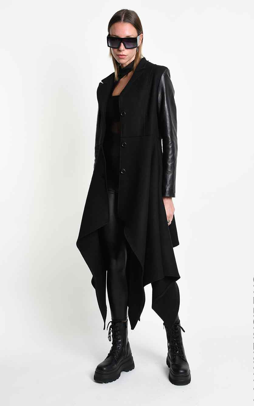 4B W5508 COAT Slim Fit Asymmetric Cloth Blend Wool Black
