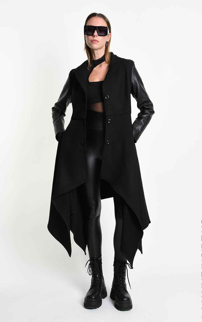 4B W5508 COAT Slim Fit Asymmetric Cloth Blend Wool Black