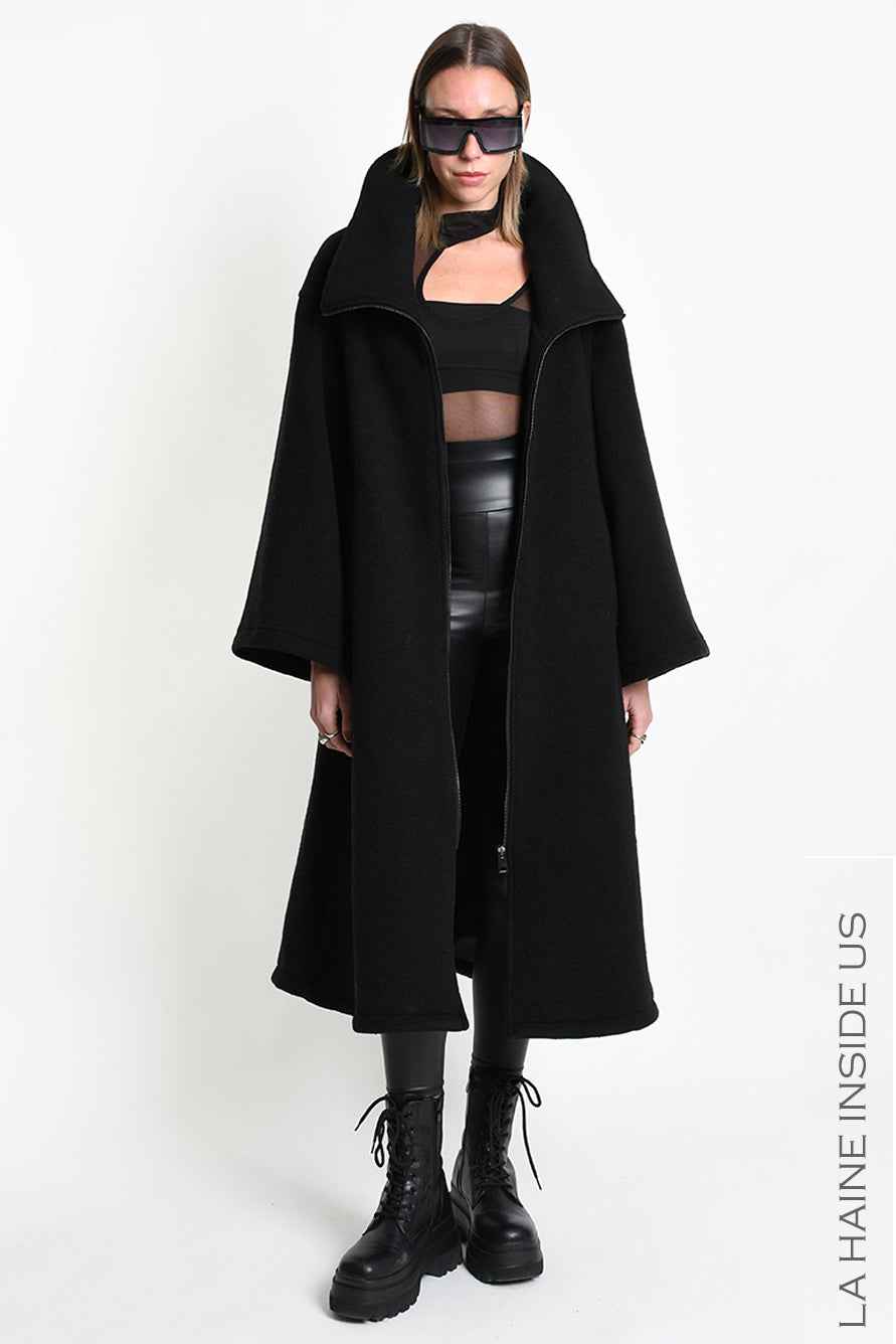 4B W5516 OVERCOAT in Wool Blend Cloth Black