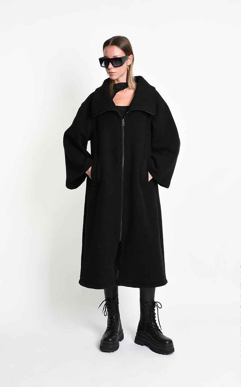 4B W5516 OVERCOAT in Wool Blend Cloth Black