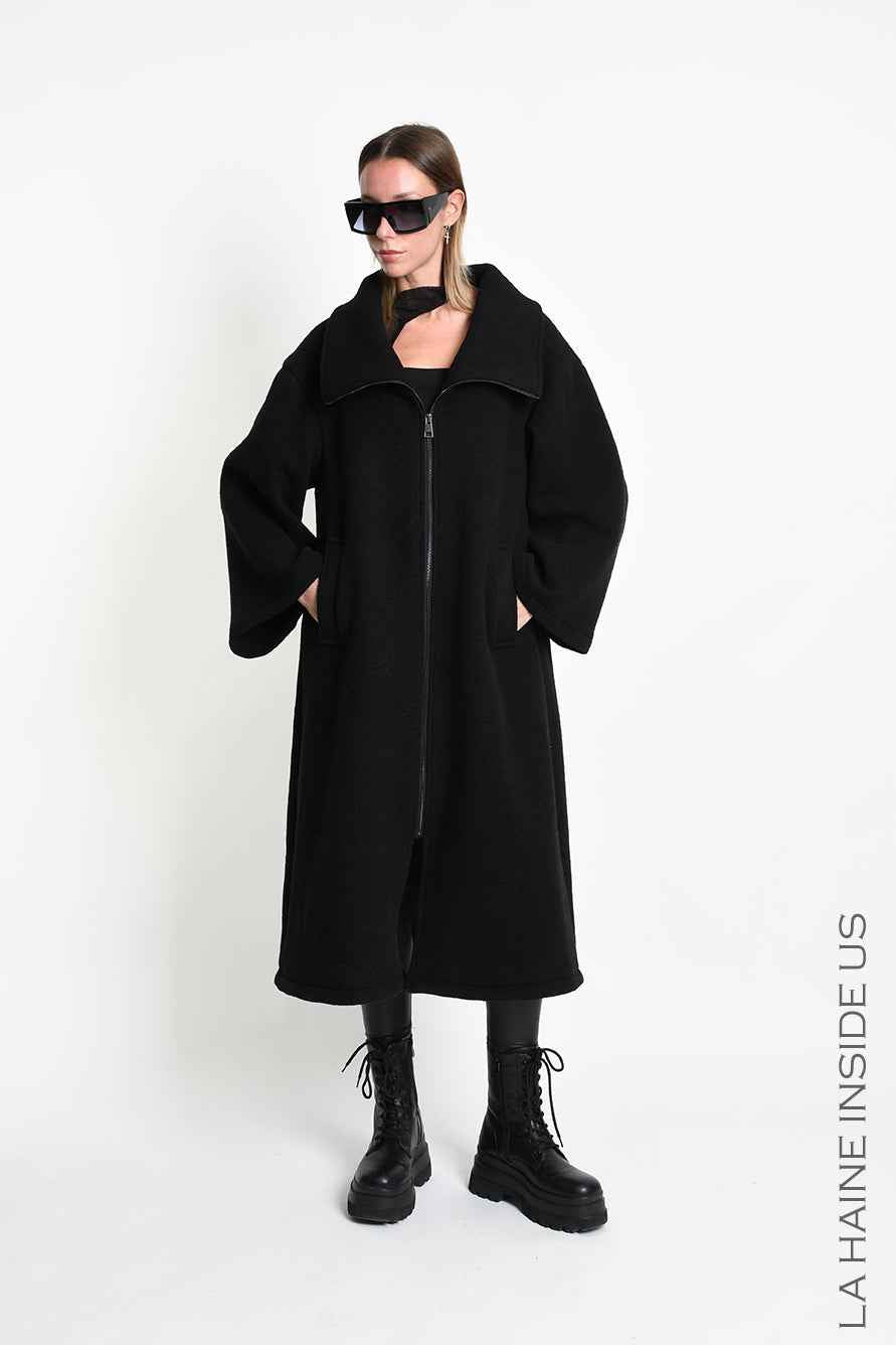 4B W5516 OVERCOAT in Wool Blend Cloth Black