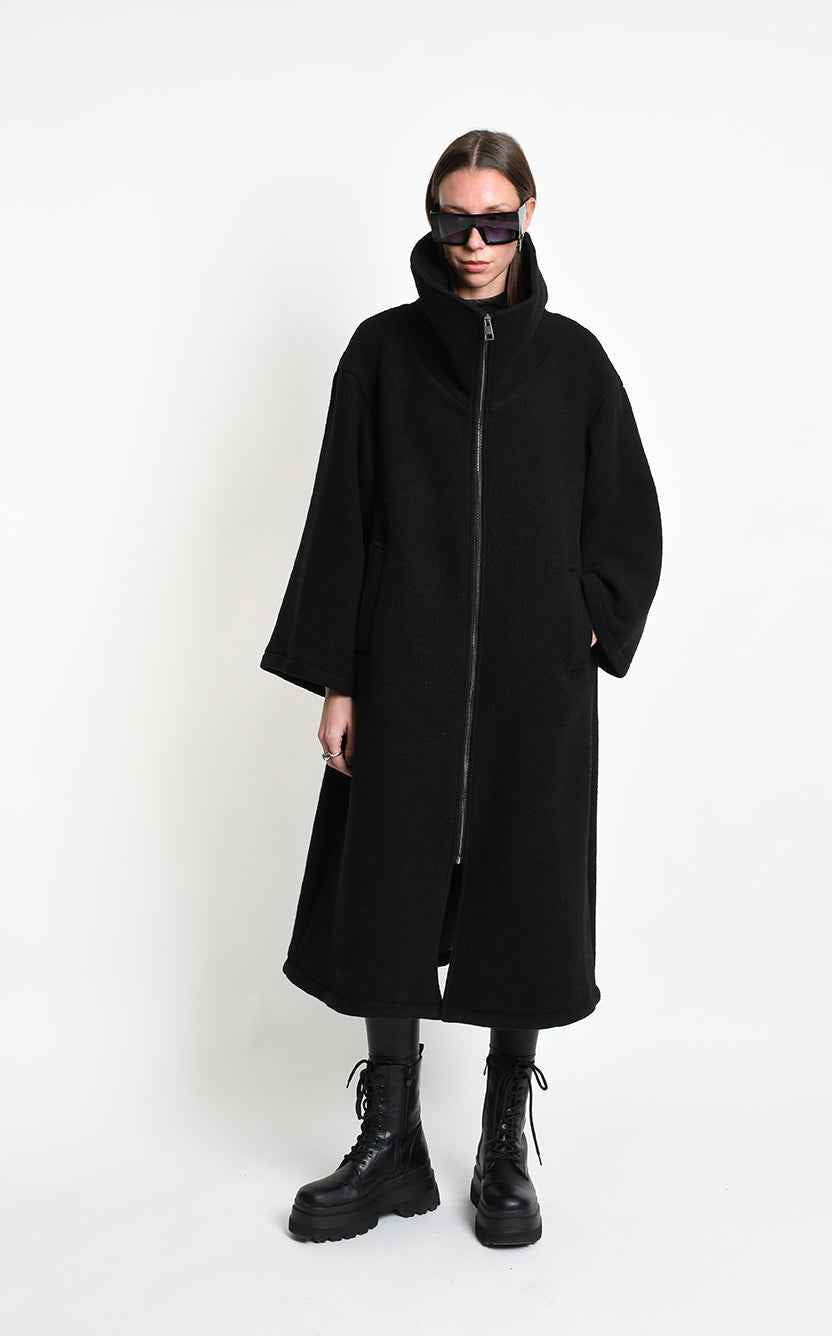 4B W5516 OVERCOAT in Wool Blend Cloth Black