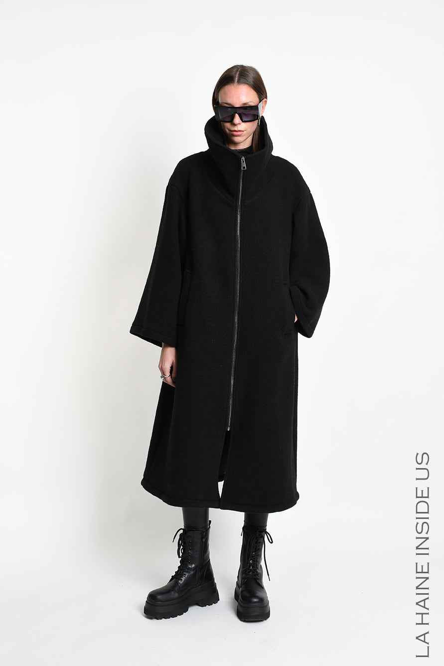 4B W5516 OVERCOAT in Wool Blend Cloth Black