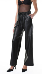 A34G LW84625 TROUSER Wide Faux Leather Stretch Black