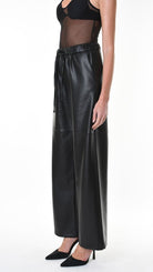 A34G LW84625 TROUSER Wide Faux Leather Stretch Black