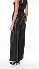 A34G LW84625 TROUSER Wide Faux Leather Stretch Black